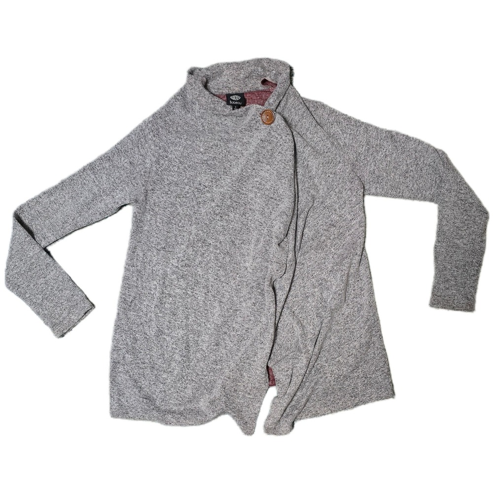 Boboa Gray Cozy Button Accent Asymmetrical Neckline Cardigan Sweater Size S (AD)